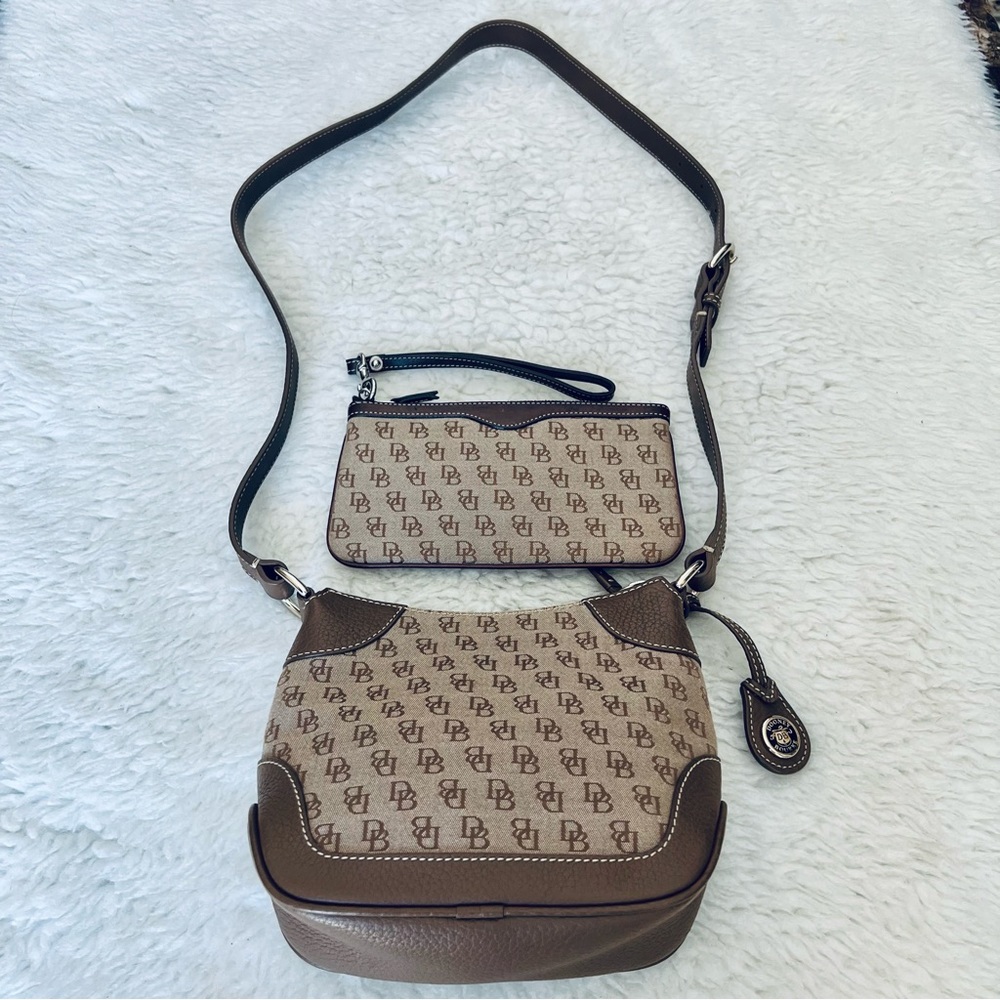 Dooney & Bourke Tan Monogram Crossbody Bag with Matching Pouch